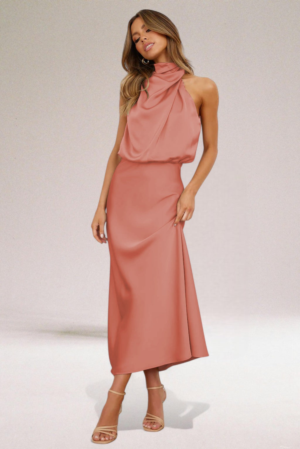 Flavia | Glamorous Satin Dress with Halter Neckline