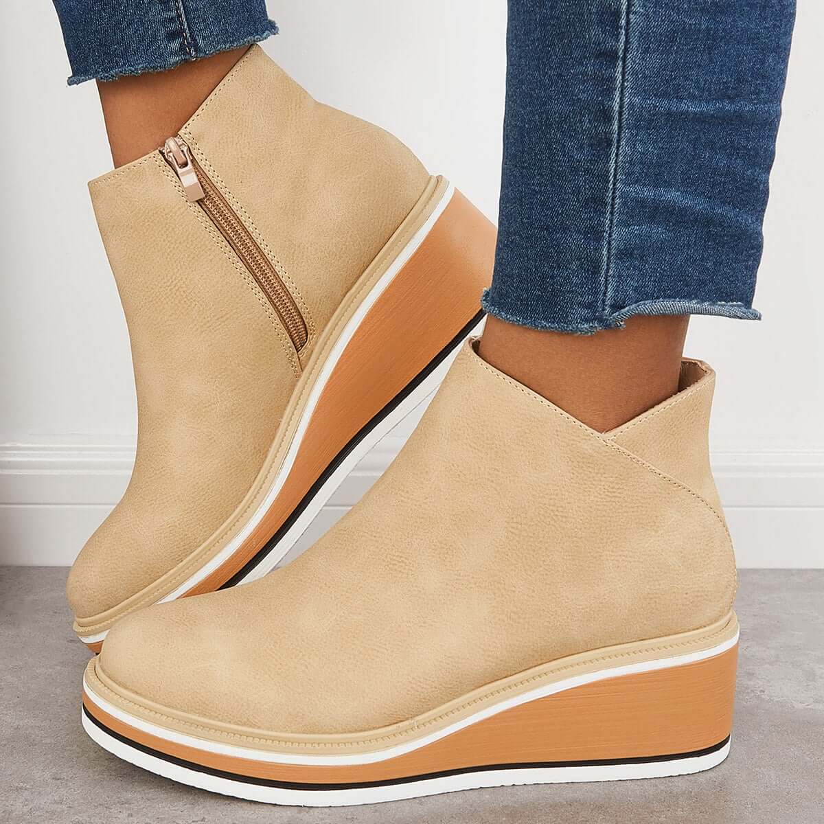 Vivian | Stylish Women's Ankle Boots - Platform Sole - Side Zip - Premium Quality