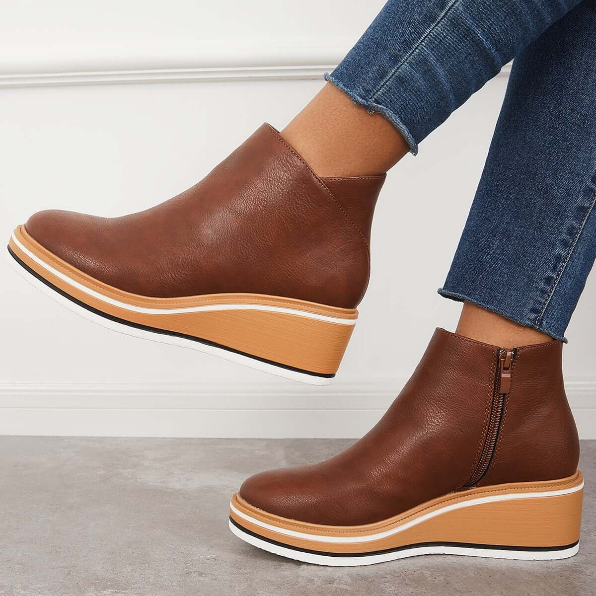 Vivian | Stylish Women's Ankle Boots - Platform Sole - Side Zip - Premium Quality