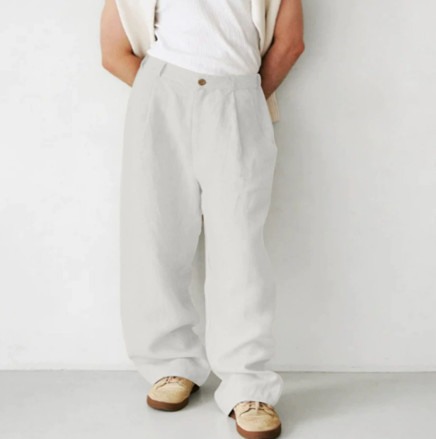 Nelson | Men’s Trousers – Comfortable Cotton Linen Blend – Relaxed Fit – Full Length
