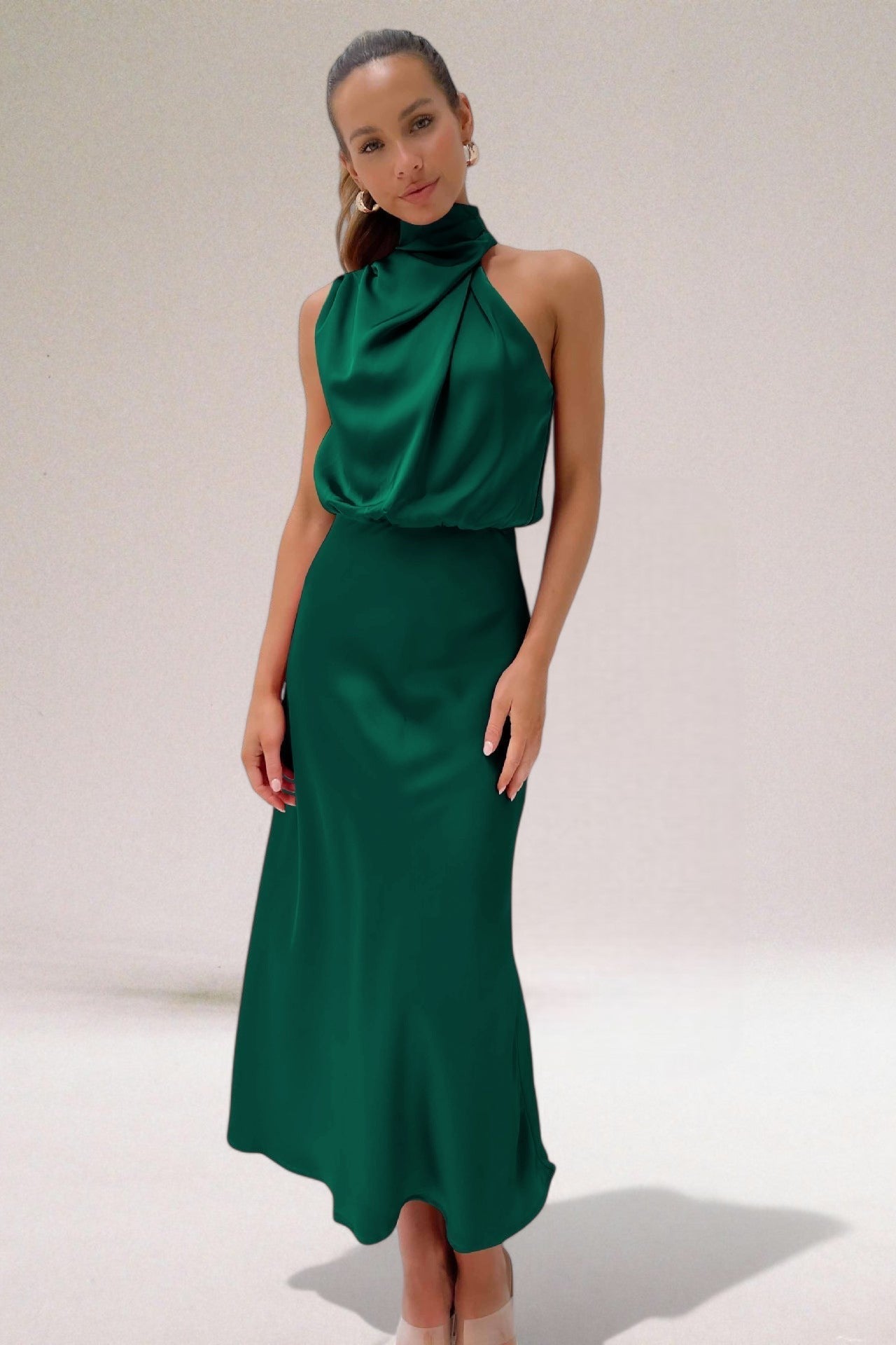 Flavia | Glamorous Satin Dress with Halter Neckline