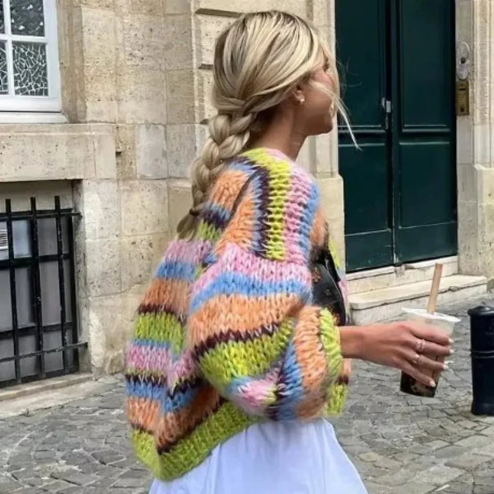 Elara - Multicolor Wool Patchwork Boho Cardigan