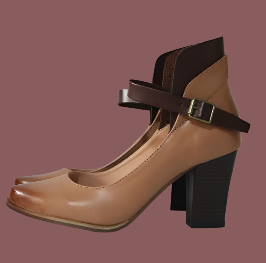 Dominique | Women's Elegant Block Heel Shoes - Ankle Strap - Closed Toe