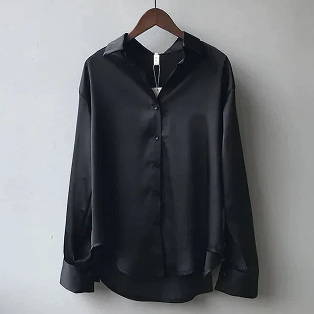 Olive | Elegant Fit Satin Blouse with Soft Sheen