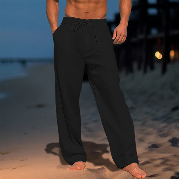 Jonas | Men's Relaxed Fit Linen Trousers – Drawstring Waist & Pleated Front
