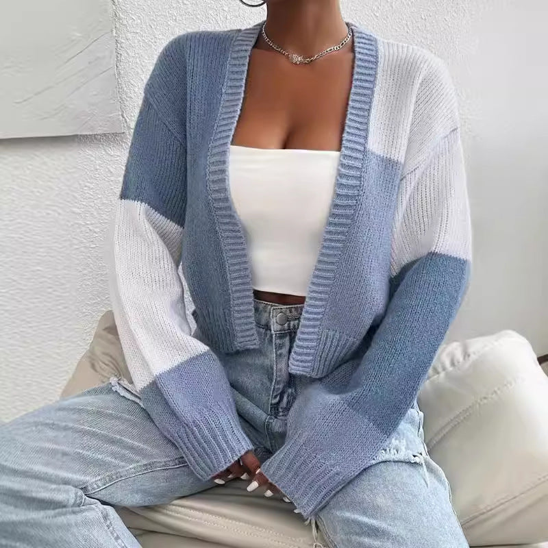 Joanna - Women's Cropped Color Block Cardigan