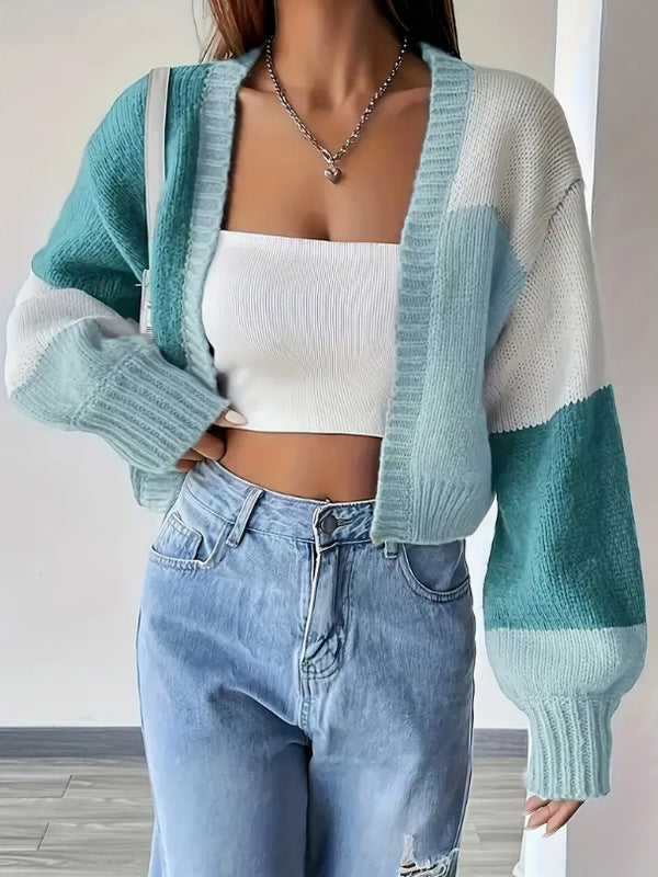 Joanna - Women's Cropped Color Block Cardigan