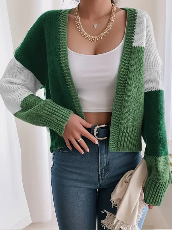 Joanna - Women's Cropped Color Block Cardigan