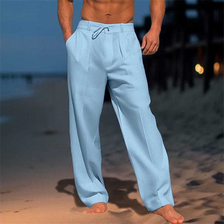 Jonas | Men's Relaxed Fit Linen Trousers – Drawstring Waist & Pleated Front