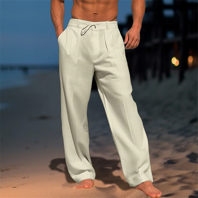 Jonas | Men's Relaxed Fit Linen Trousers – Drawstring Waist & Pleated Front