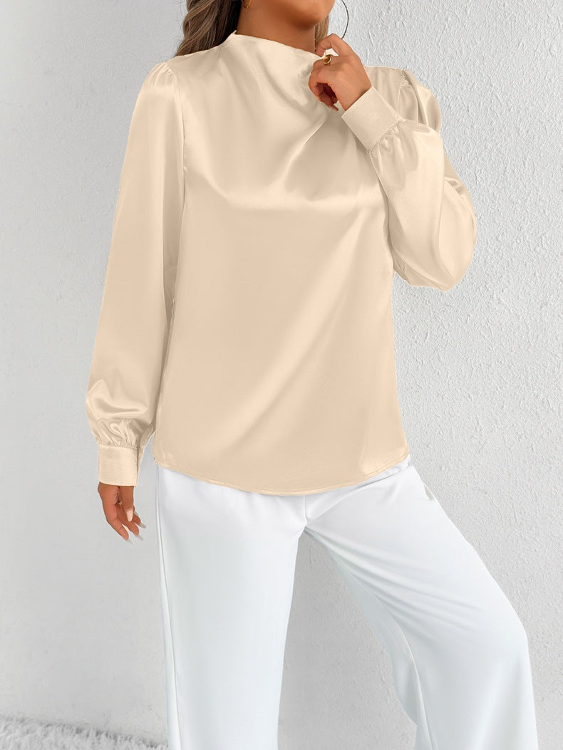 Angelica | Elegant Women’s Satin Blouse – Relaxed Fit, High Neck, Long Sleeve