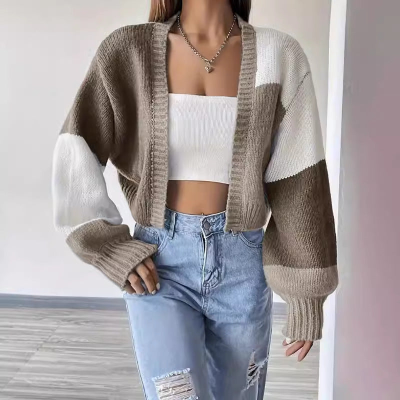 Joanna - Women's Cropped Color Block Cardigan