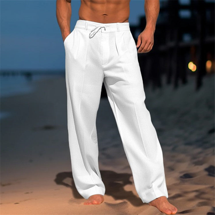 Jonas | Men's Relaxed Fit Linen Trousers – Drawstring Waist & Pleated Front