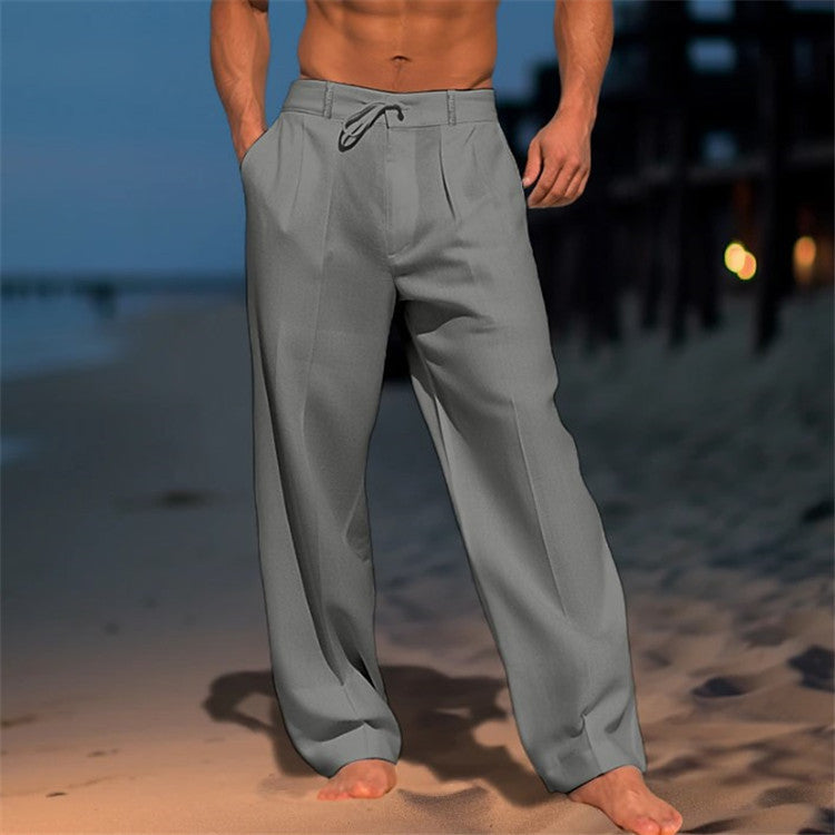 Jonas | Men's Relaxed Fit Linen Trousers – Drawstring Waist & Pleated Front