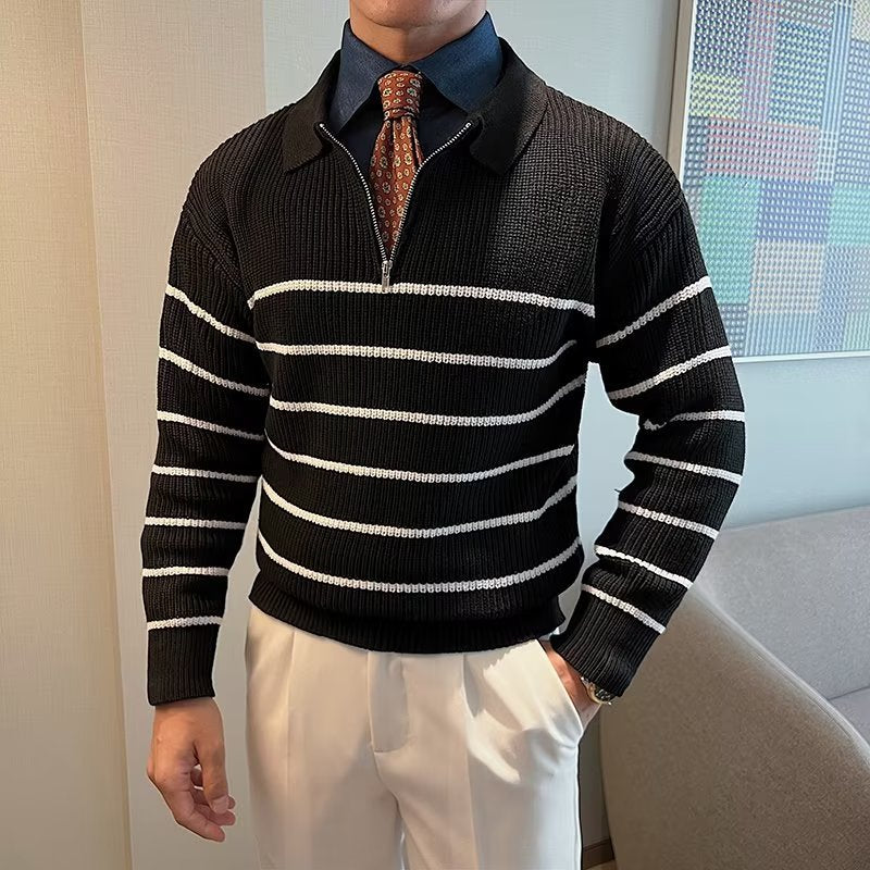 Liam | Men's Striped Zipper Front Sweater