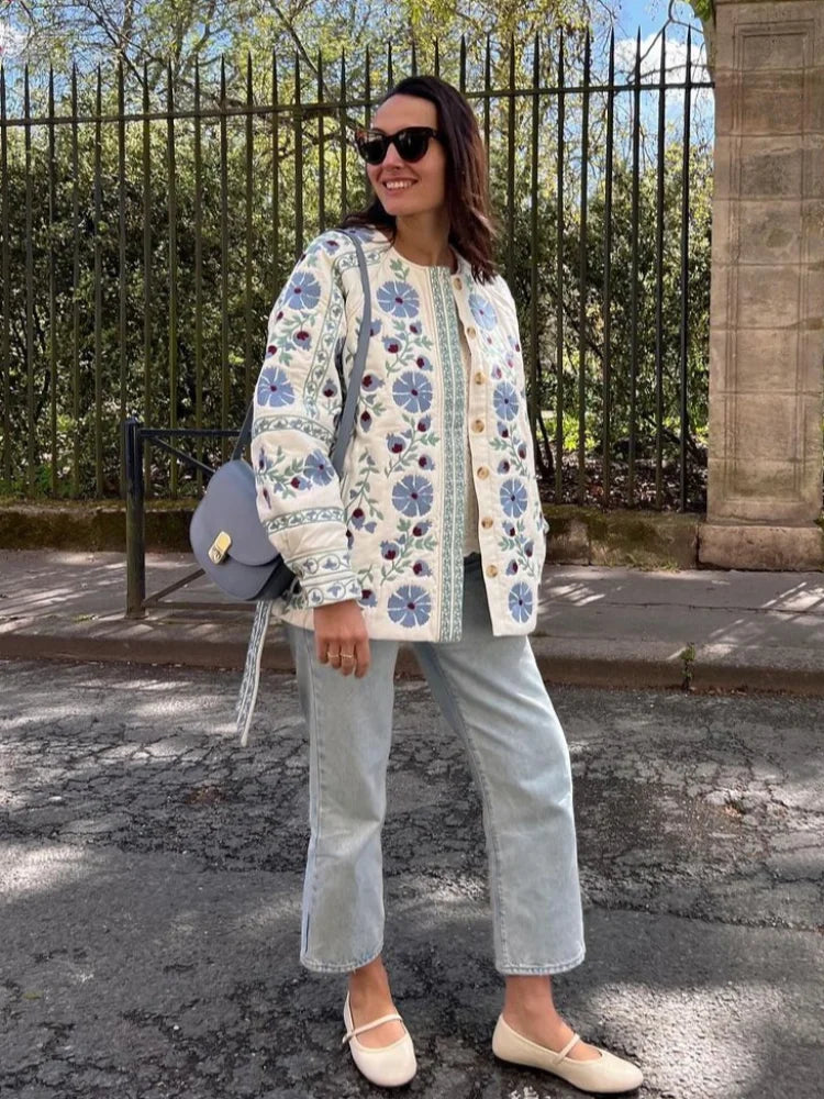 Alexa | Elegant Embroidered Floral Pattern Jacket - Long Sleeve