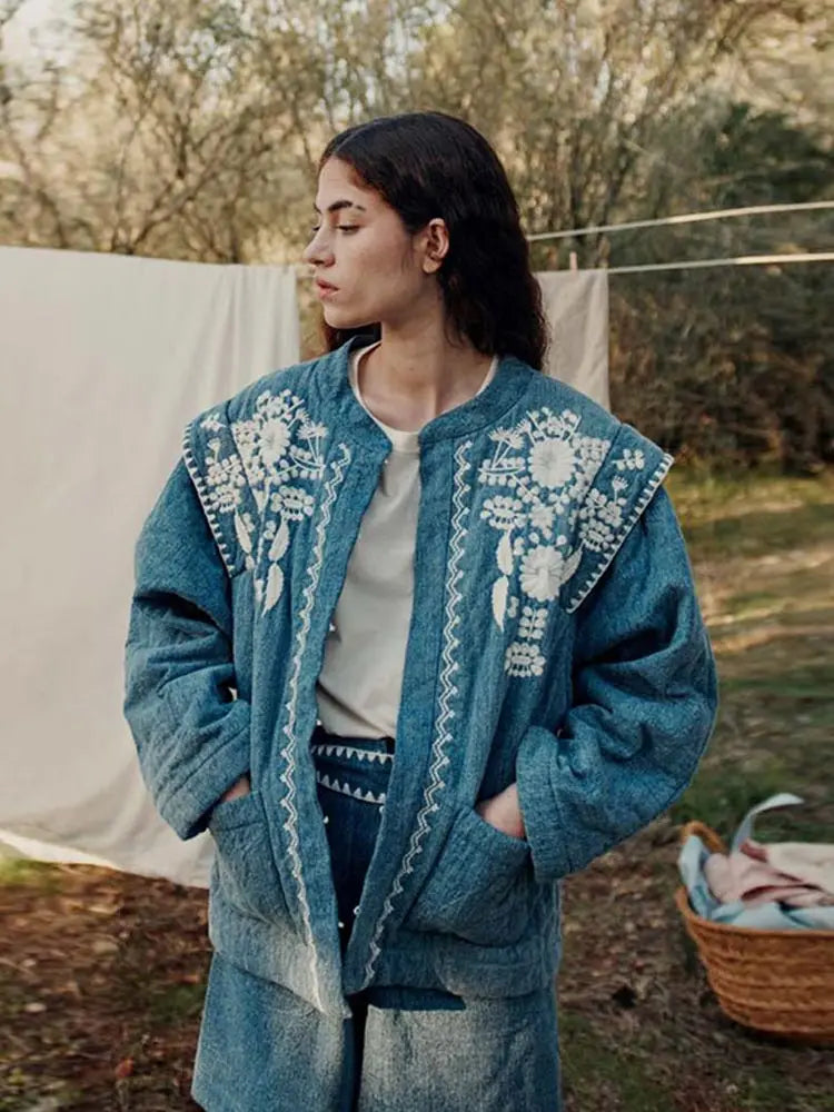 Alexa | Elegant Embroidered Floral Pattern Jacket - Long Sleeve