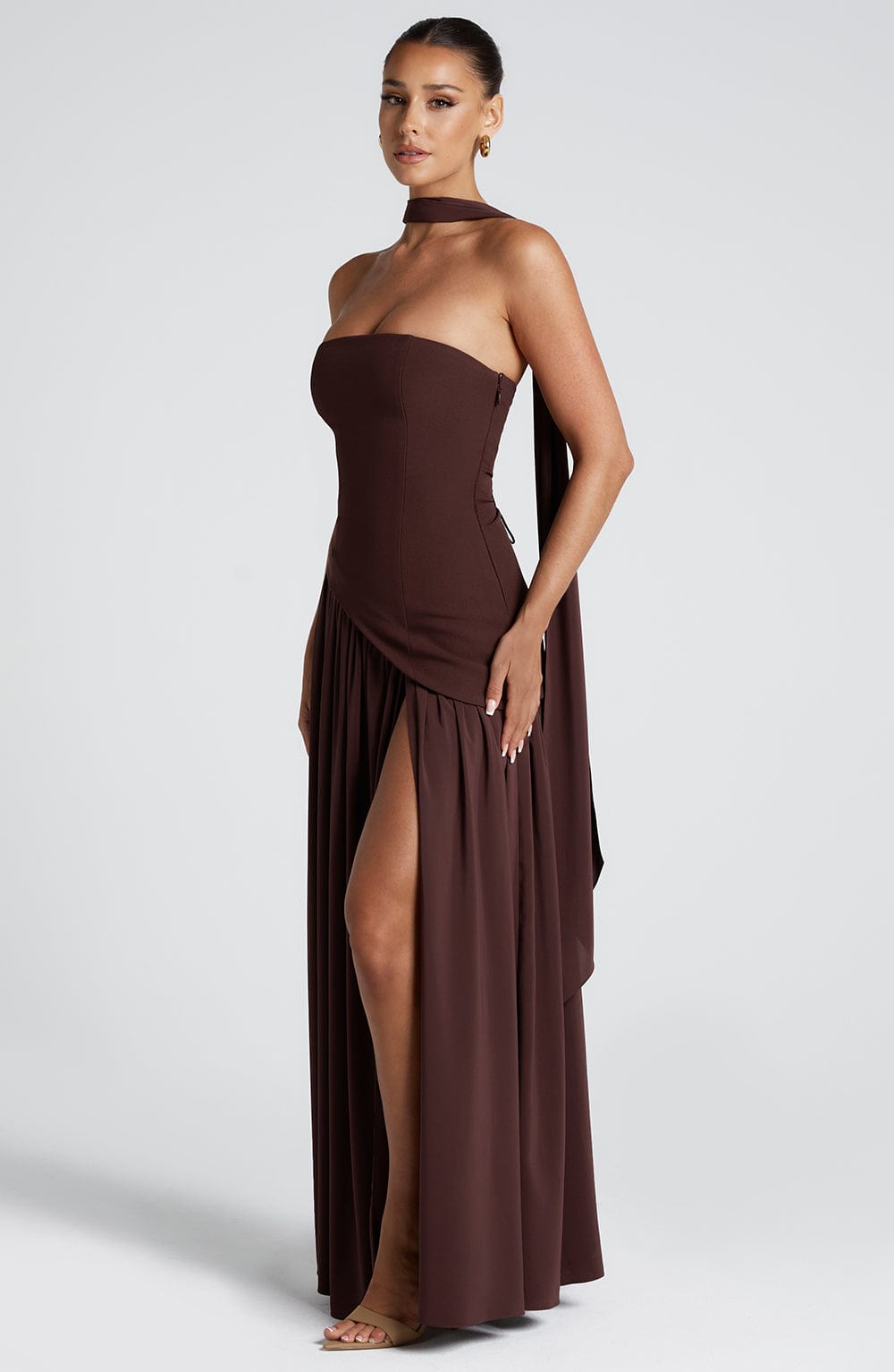 Deborah | Elegant Strapless Dress with High Slit for Women