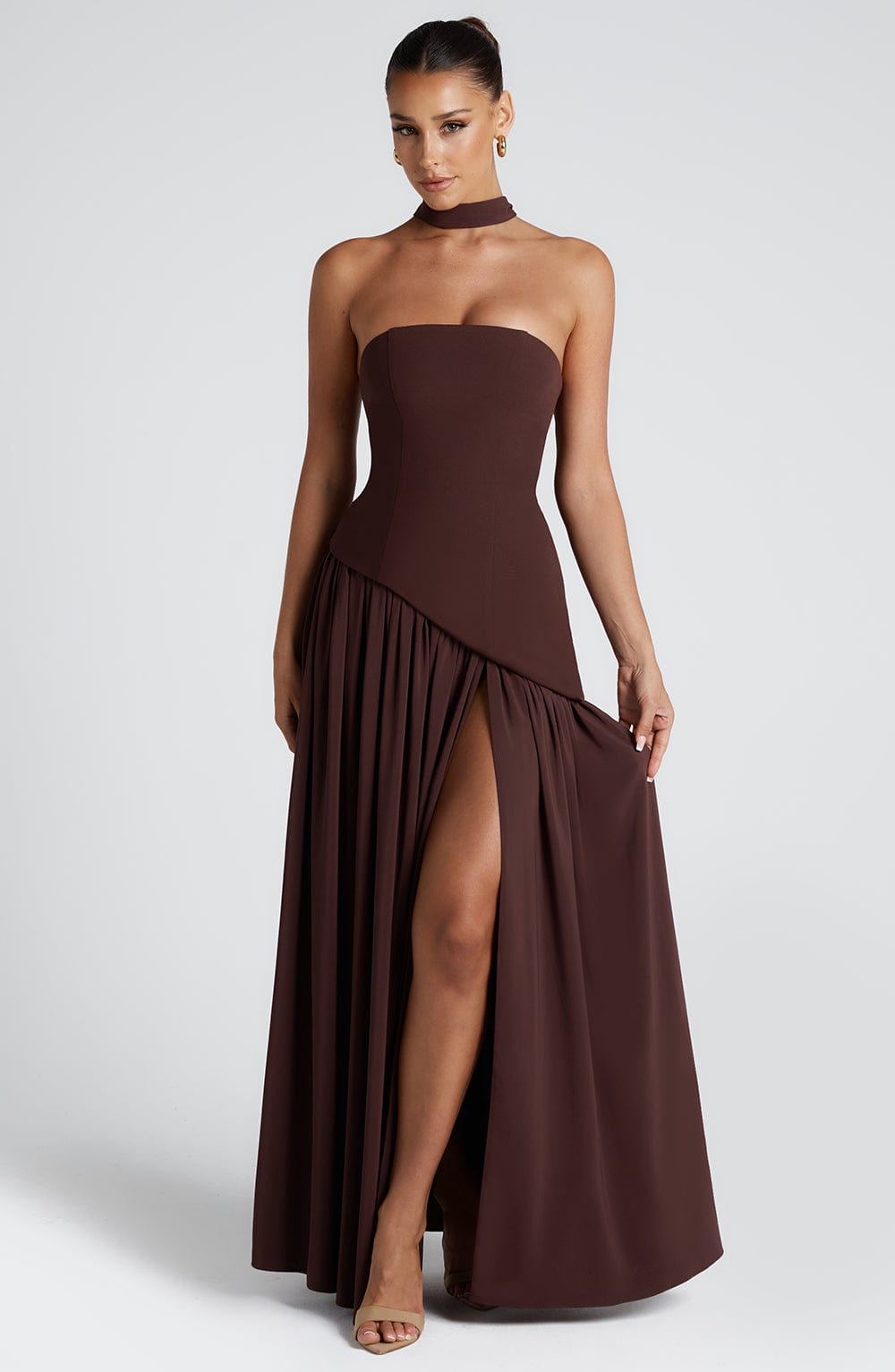 Deborah | Elegant Strapless Dress with High Slit for Women