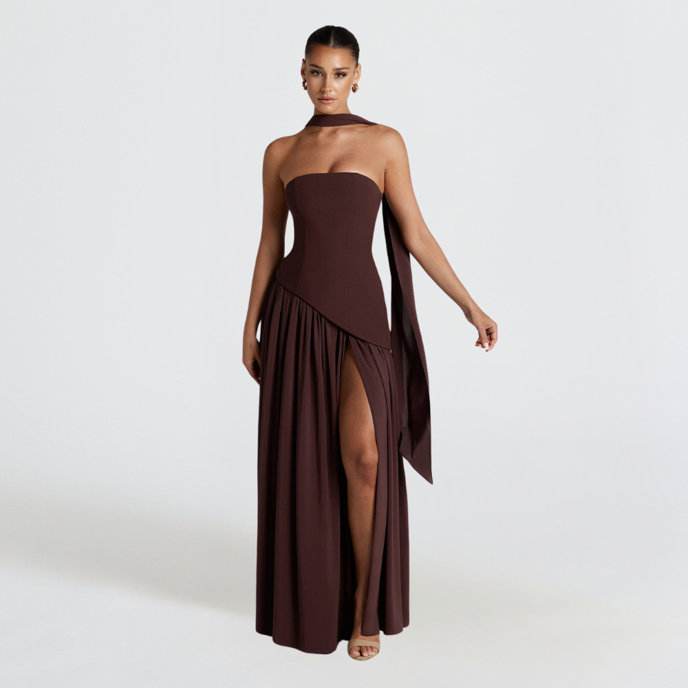 Deborah | Elegant Strapless Dress with High Slit for Women