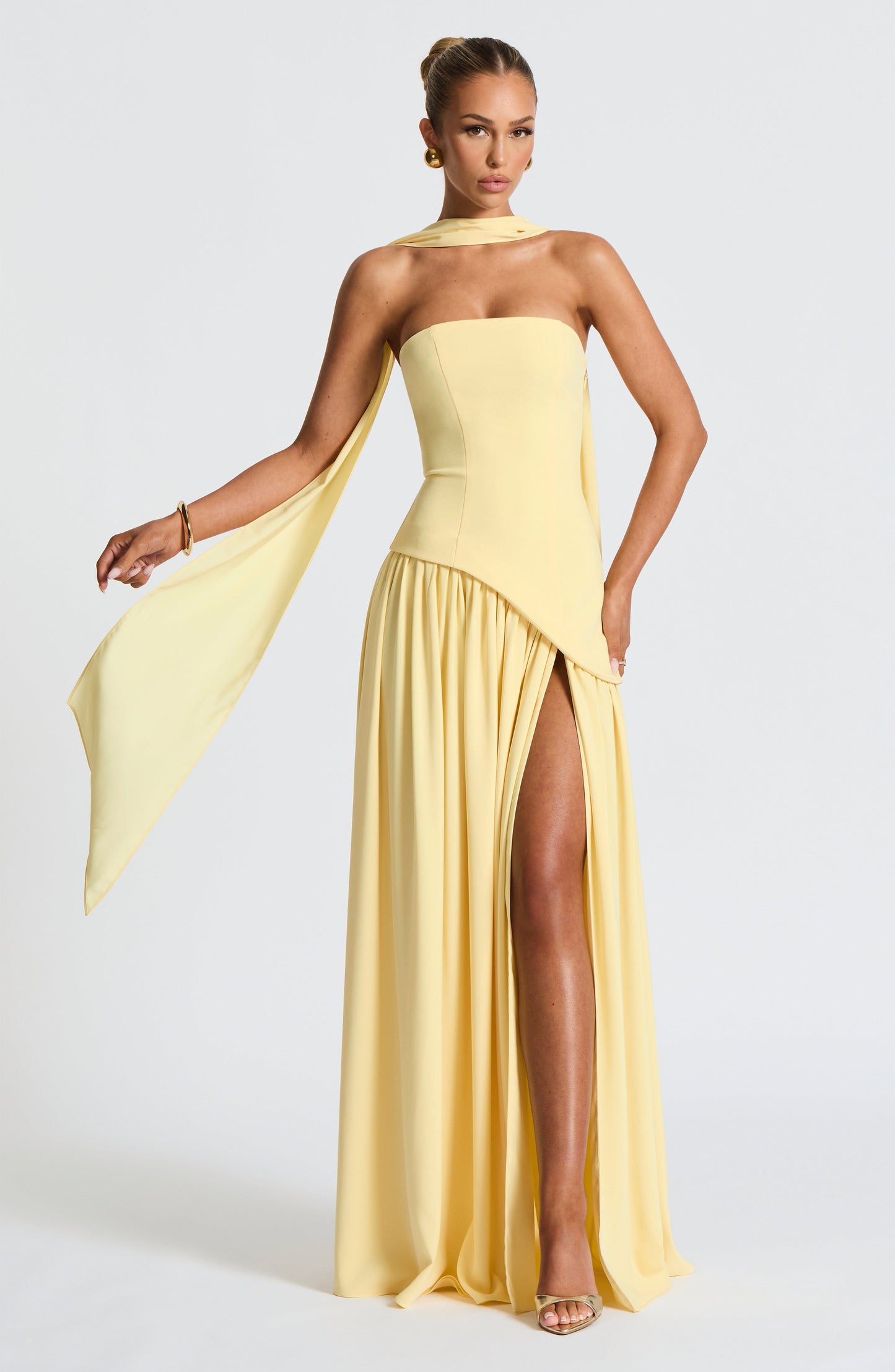 Deborah | Elegant Strapless Dress with High Slit for Women