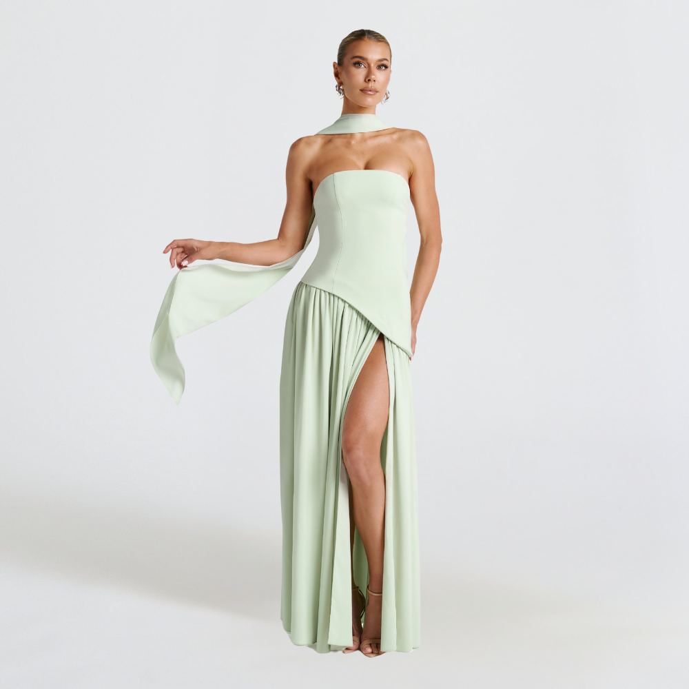 Deborah | Elegant Strapless Dress with High Slit for Women