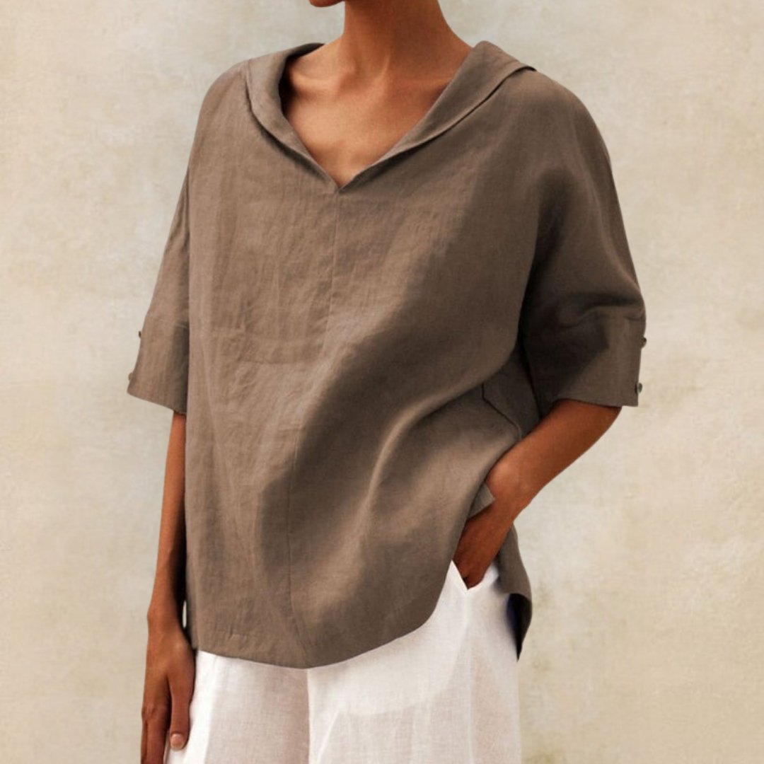 Lena | Women's V-Neck Casual Linen Shirt for Effortless Style
