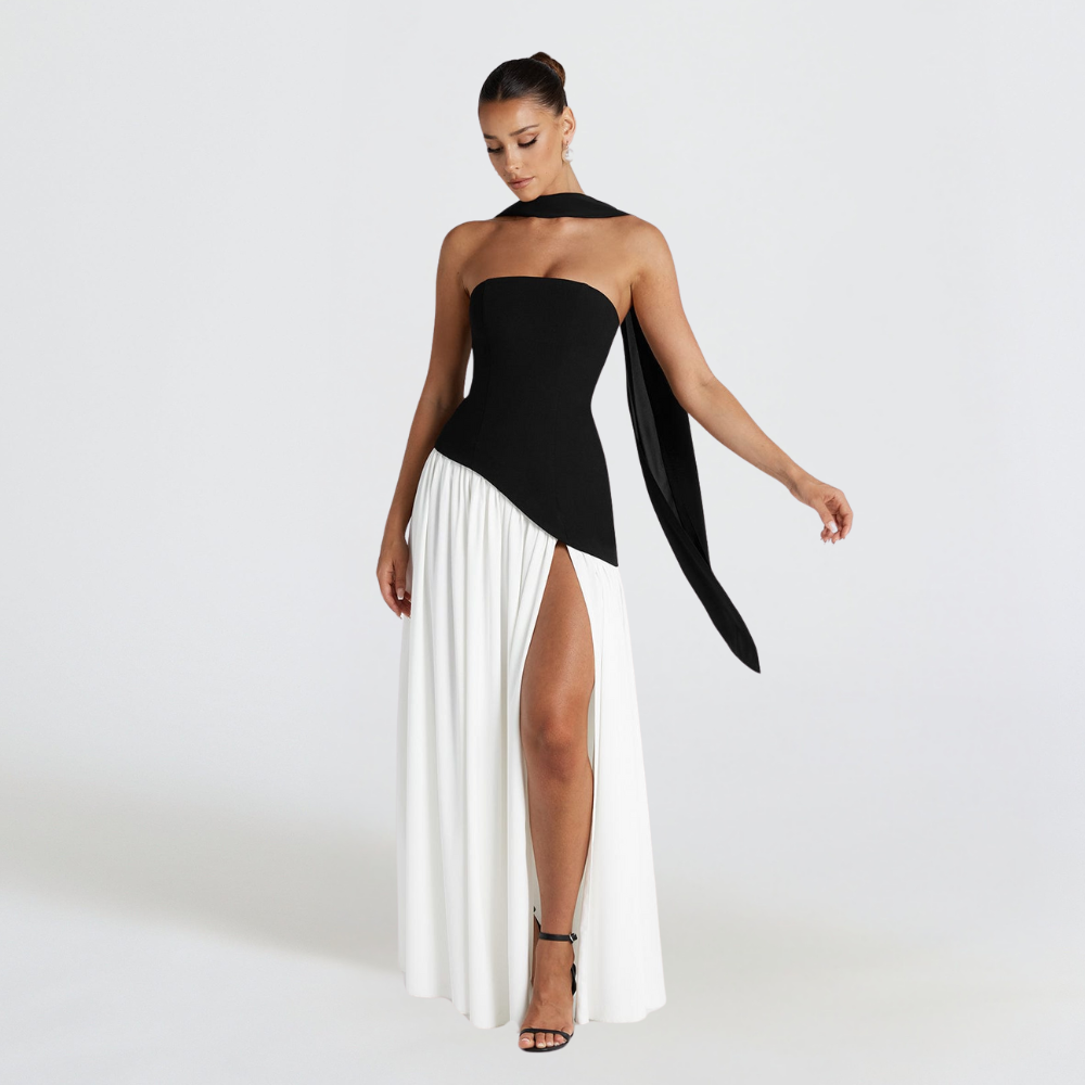 Deborah | Elegant Strapless Dress with High Slit for Women