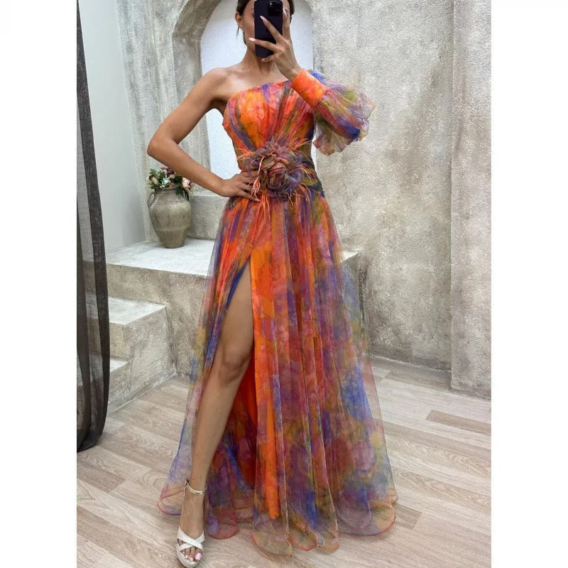 Norma | Elegant Maxi Dress in Sheer Floral Design