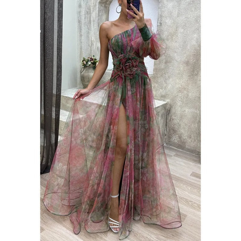 Norma | Elegant Maxi Dress in Sheer Floral Design