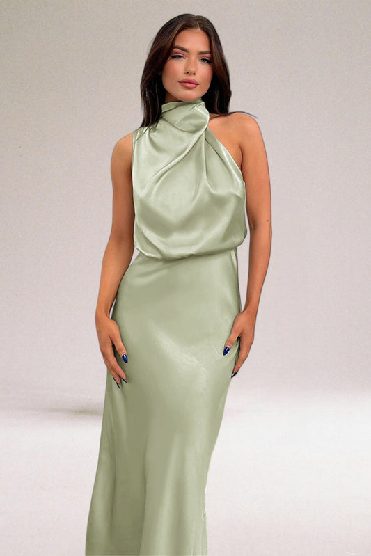 Flavia | Glamorous Satin Dress with Halter Neckline