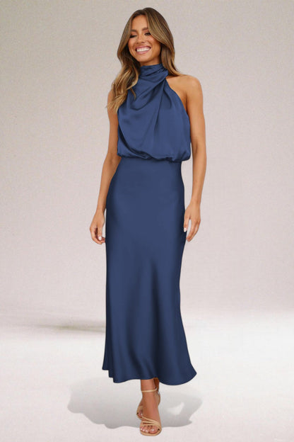 Flavia | Glamorous Satin Dress with Halter Neckline