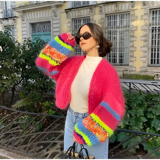 Elara - Multicolor Wool Patchwork Boho Cardigan
