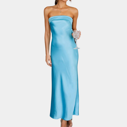 Courtney | Elegant Strapless Long Satin Look Dress