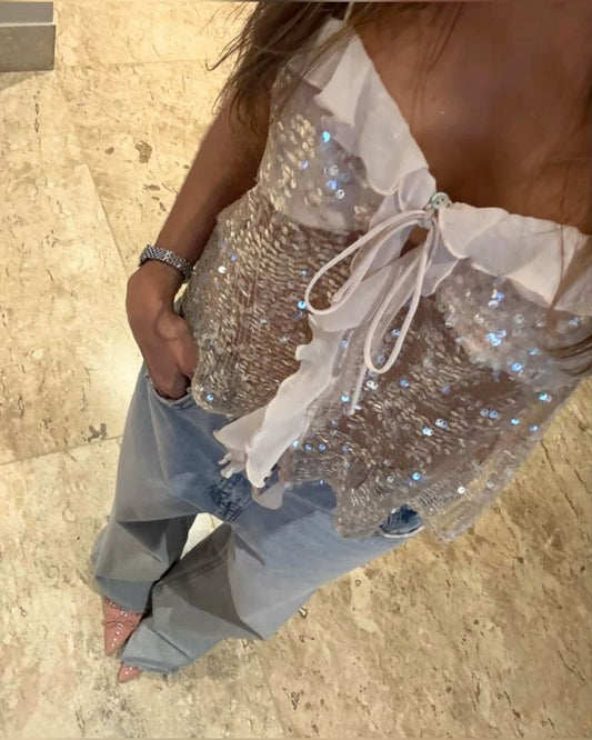 Carolyn | Dazzling Sequin Halter Top for Nights Out