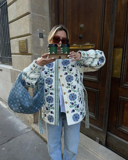 Alexa | Elegant Embroidered Floral Pattern Jacket - Long Sleeve