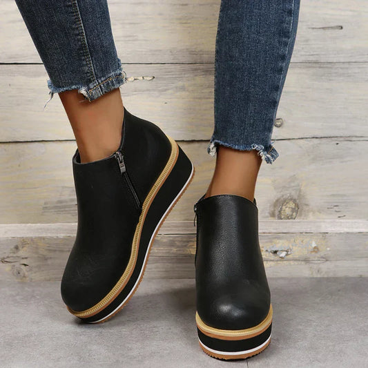 Vivian | Stylish Women's Ankle Boots - Platform Sole - Side Zip - Premium Quality