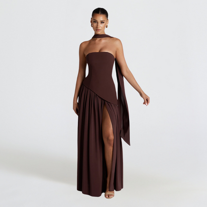 Deborah | Elegant Strapless Dress with High Slit for Women
