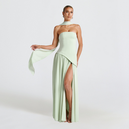 Deborah | Elegant Strapless Dress with High Slit for Women