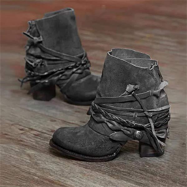 Serena | Women's Ankle Boots – Stylish Leather Western Style – Comfortable Block Heel