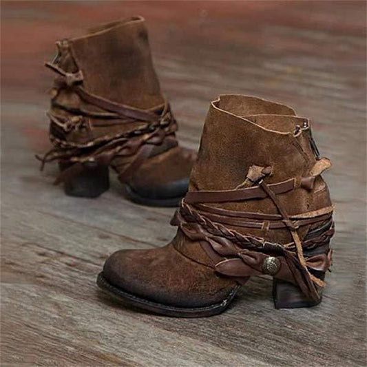 Serena | Women's Ankle Boots – Stylish Leather Western Style – Comfortable Block Heel