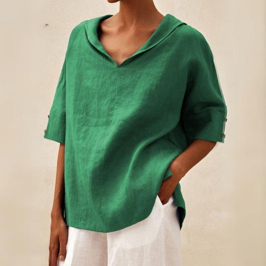 Lena | Women's V-Neck Casual Linen Shirt for Effortless Style
