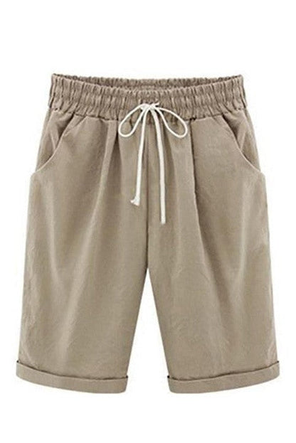 Amie | Women’s Casual Shorts - Adjustable Waist - Natural Fabrics - Side Pockets