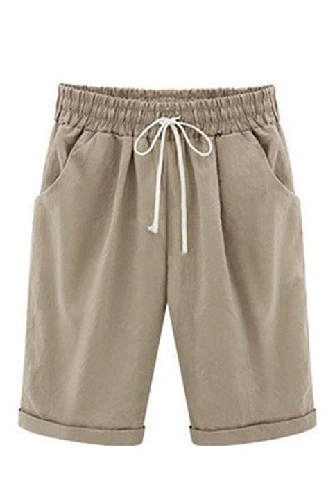 Amie | Women’s Casual Shorts - Adjustable Waist - Natural Fabrics - Side Pockets